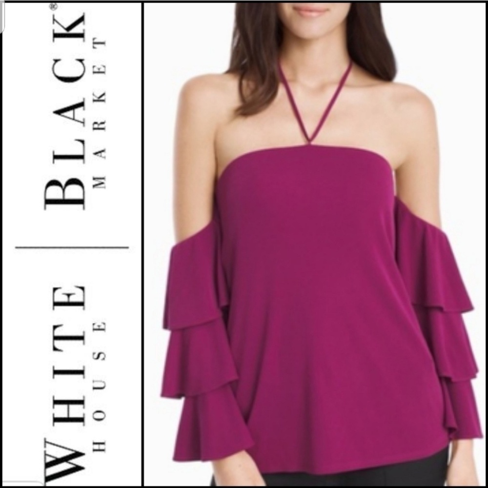 NEW! WHITE HOUSE BLACK MARKET Off the Shoulder Halter Neckline Top Blouse 2.